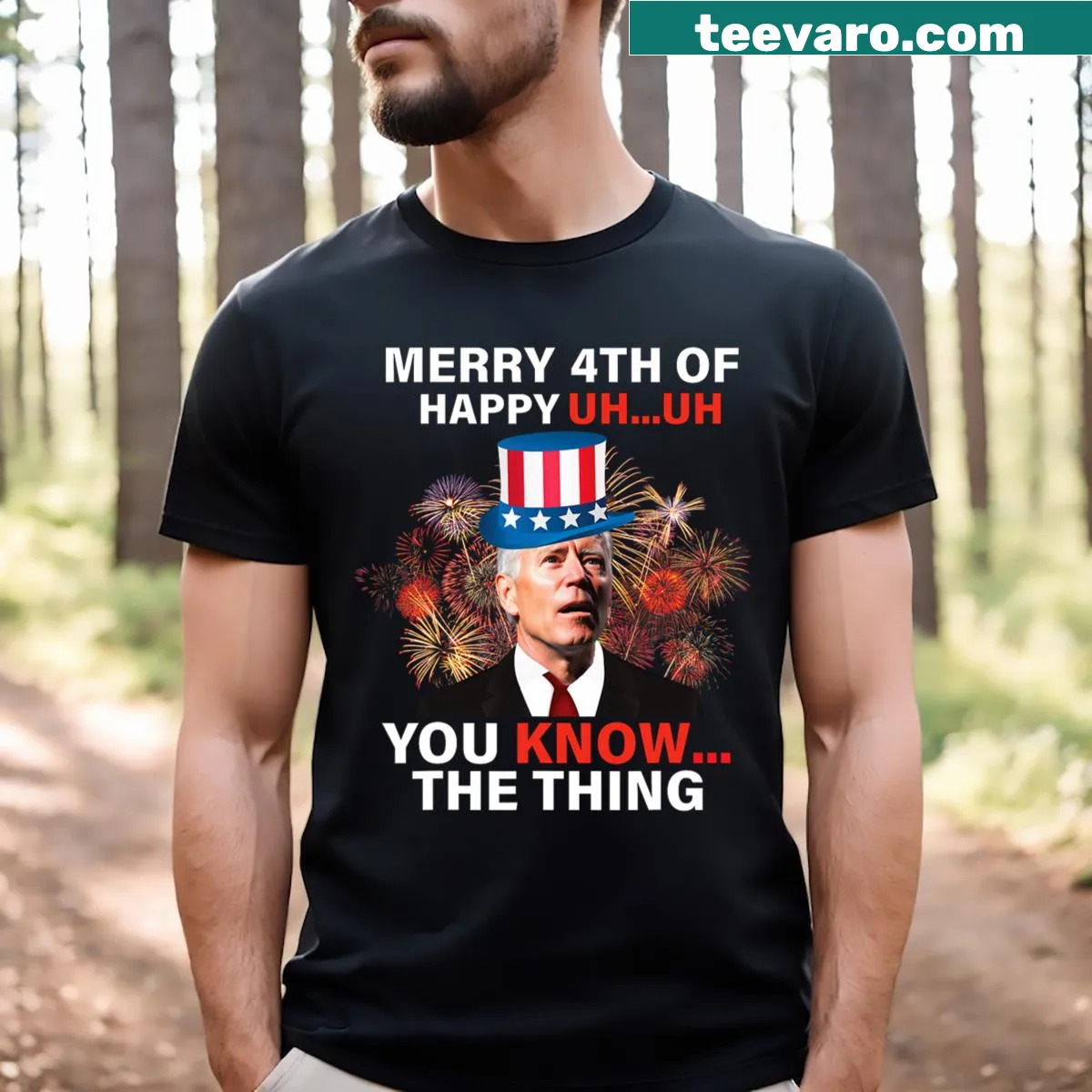 Funny 4th of July t-shirt featuring Joe Biden phrase — on a men's t-shirt
