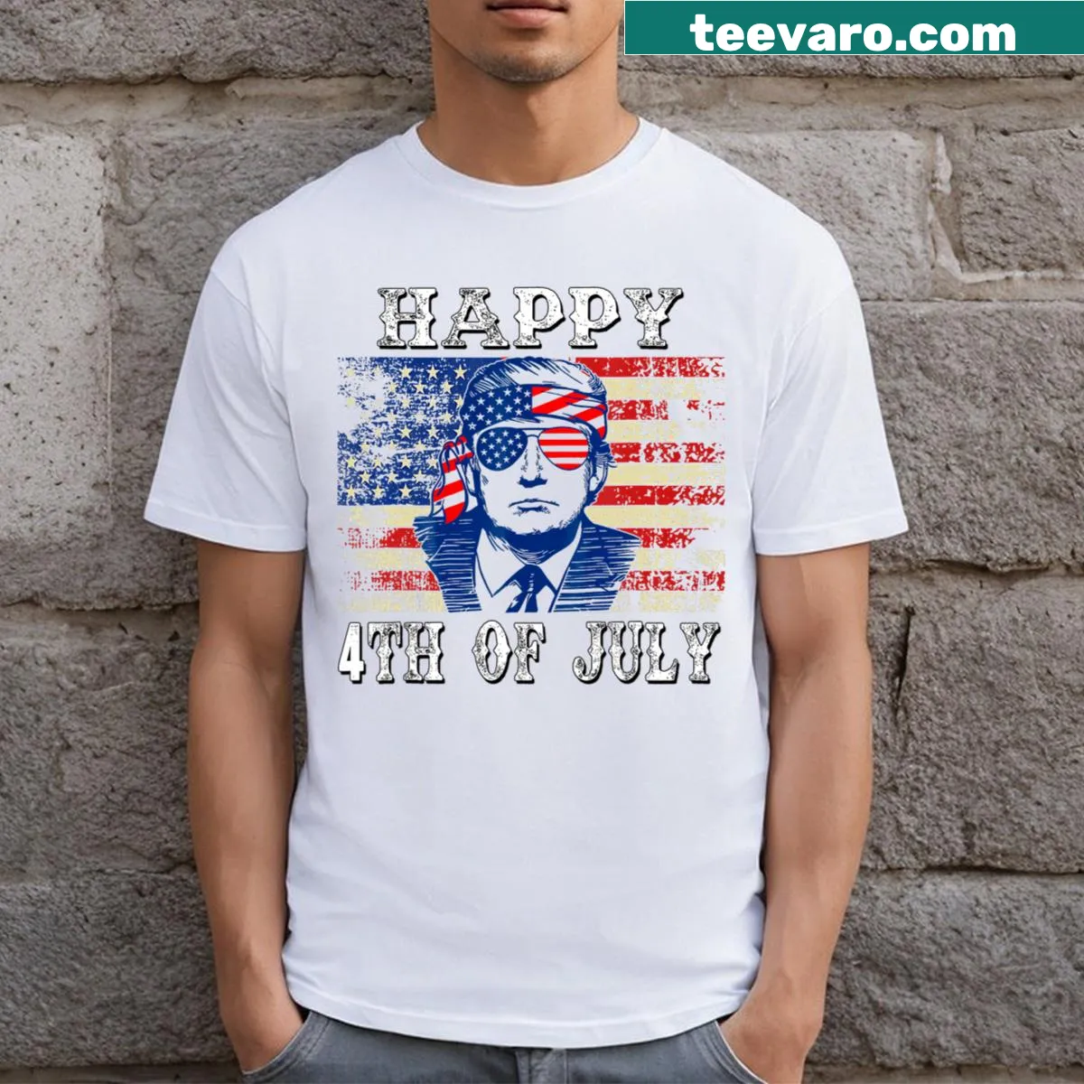 Trump graphic with American flag for July 4th — on a men's t-shirt