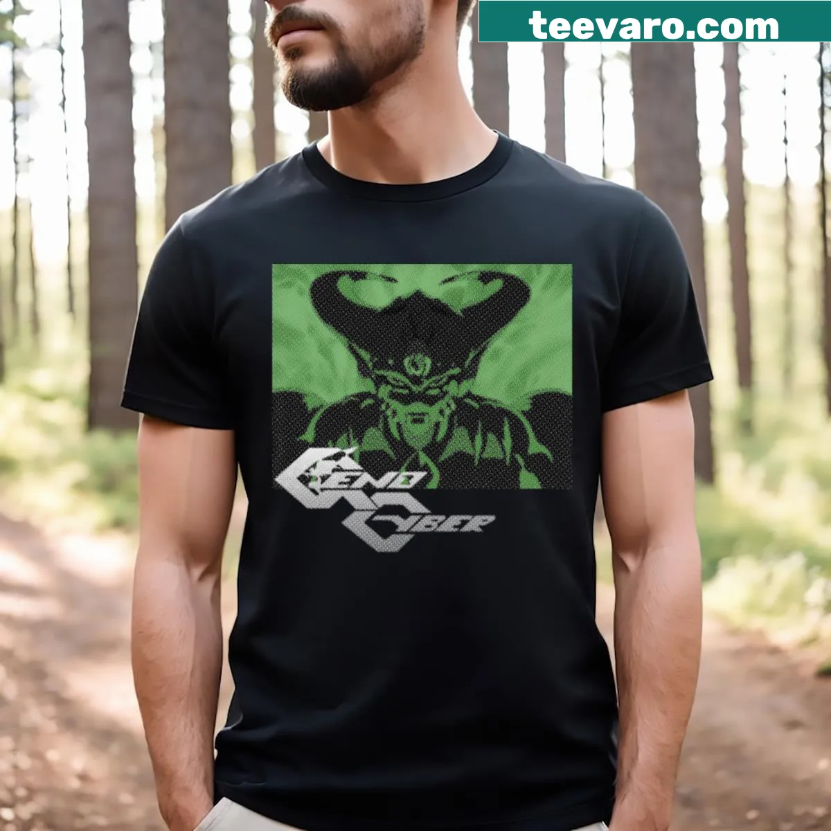 Illustrative t-shirt inspired by the Genocyber anime. — on a men's t-shirt