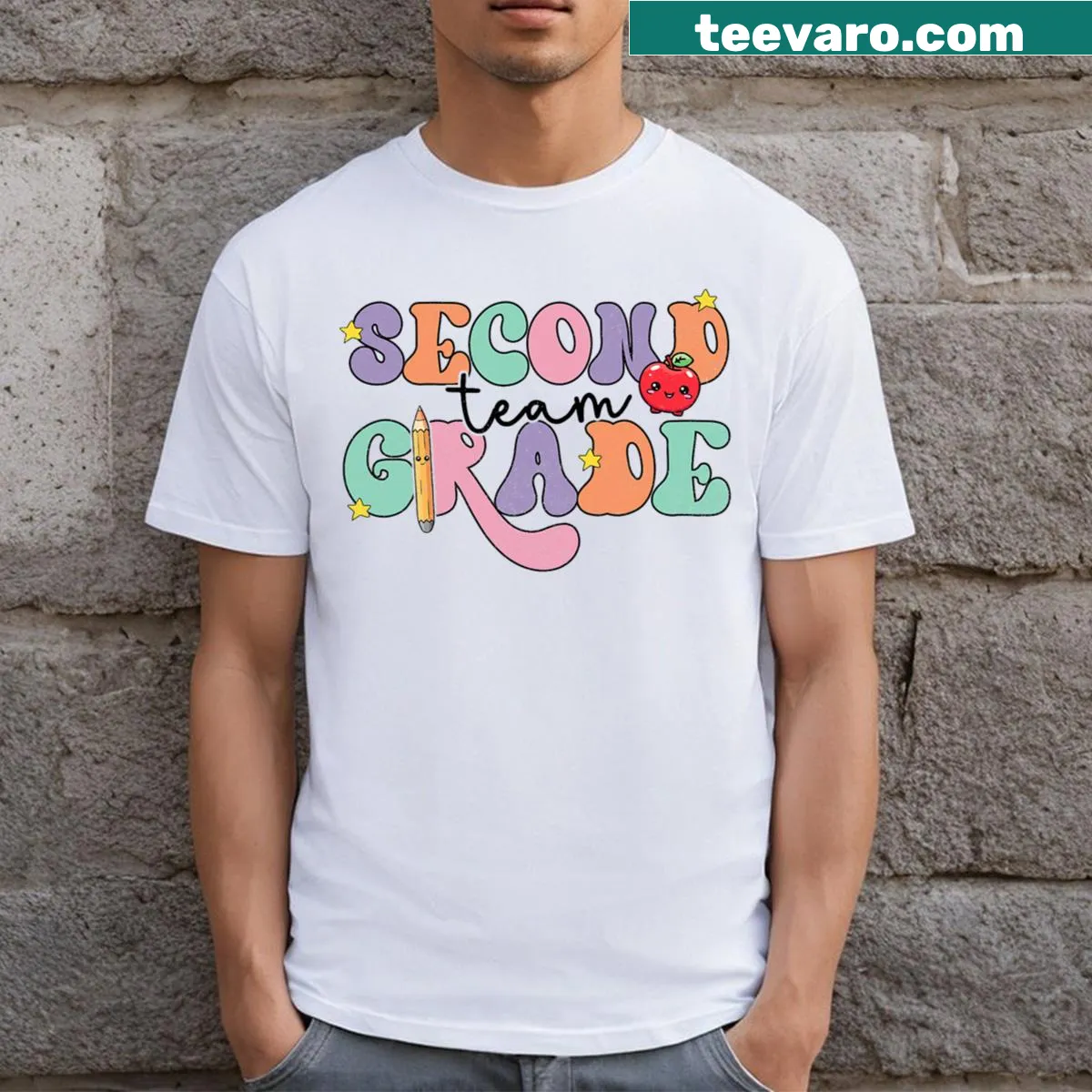 Cartoon design celebrating second grade on a T-shirt — on a men's t-shirt