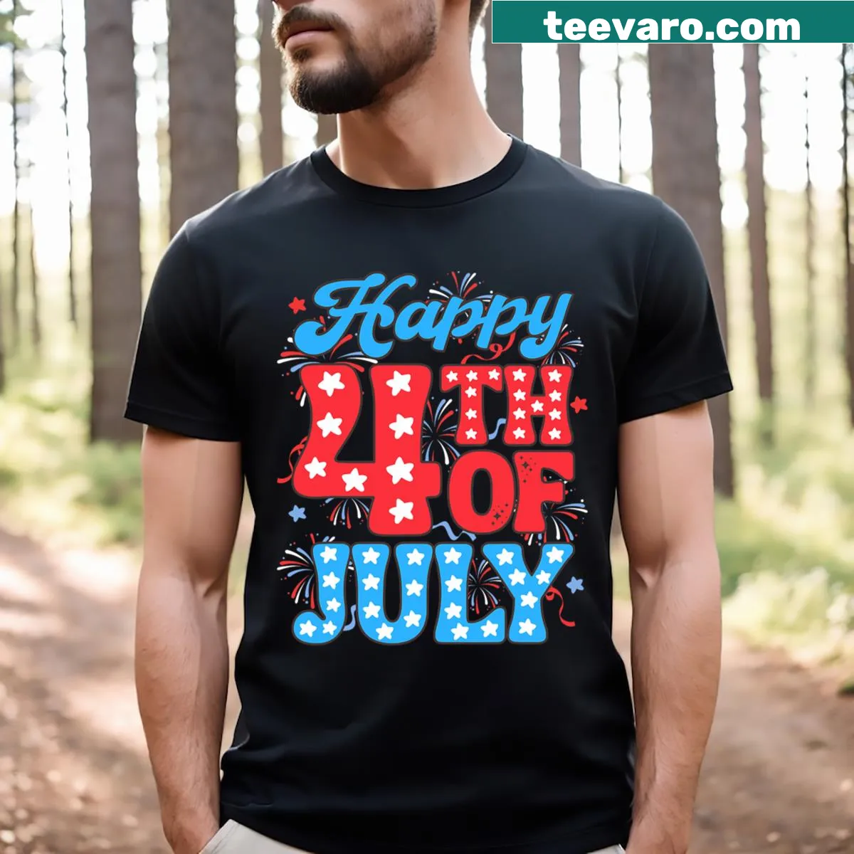 Retro fireworks T-shirt for 4th Of July celebration — on a men's t-shirt