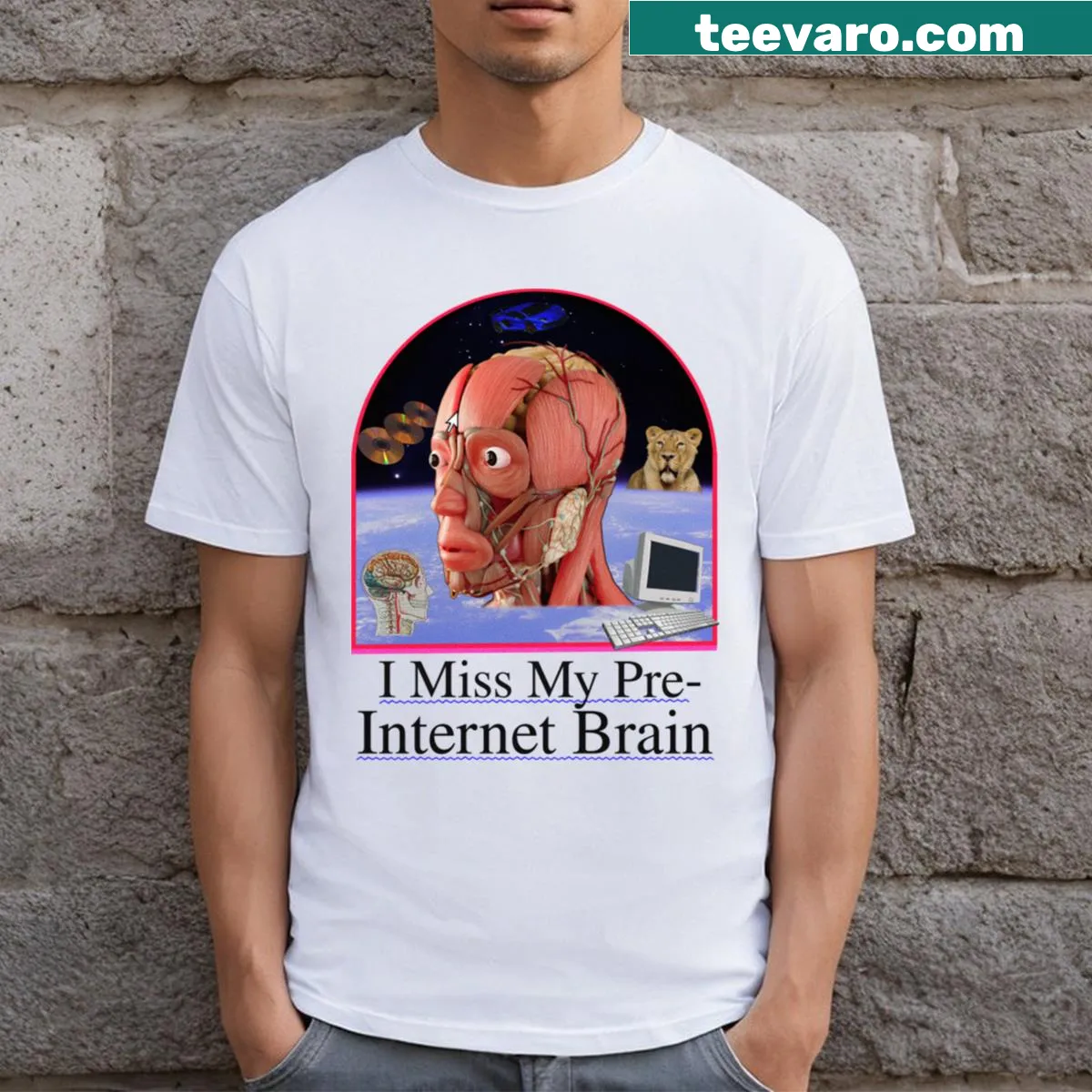 Nostalgic T-shirt about pre-internet days — on a men's t-shirt