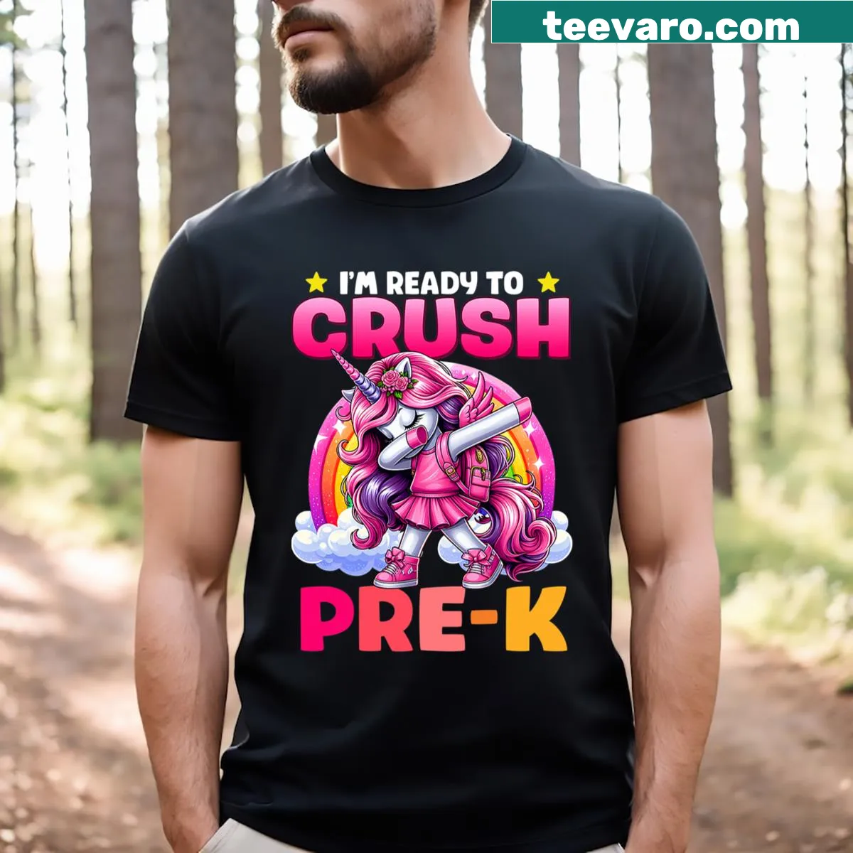 Unicorn graphic t-shirt for kids with text 'Im Ready To Crush Pre K' — on a men's t-shirt