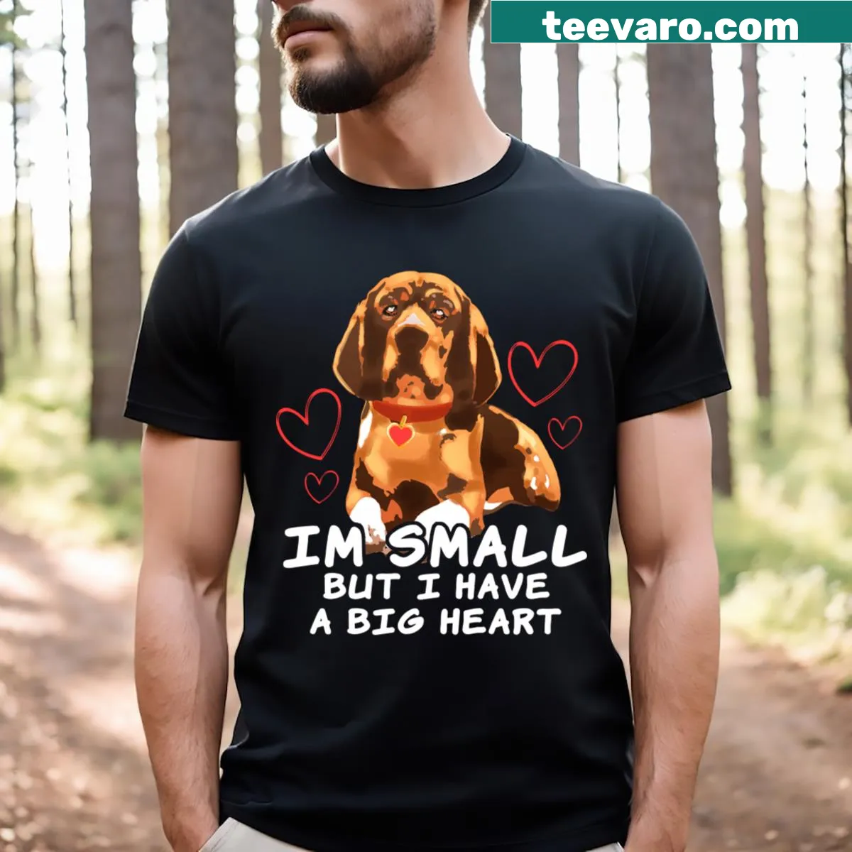 Cute beagle graphic t-shirt with text 'Im Small But I Have A Big Heart' — on a men's t-shirt