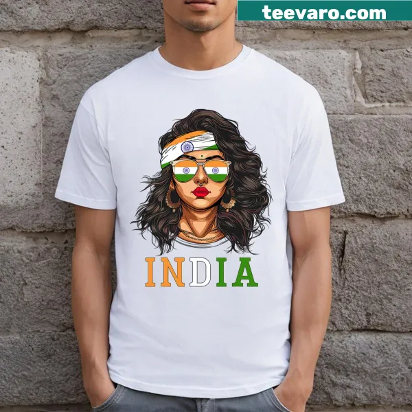 T-shirt featuring an illustrated Indian flag design for women
