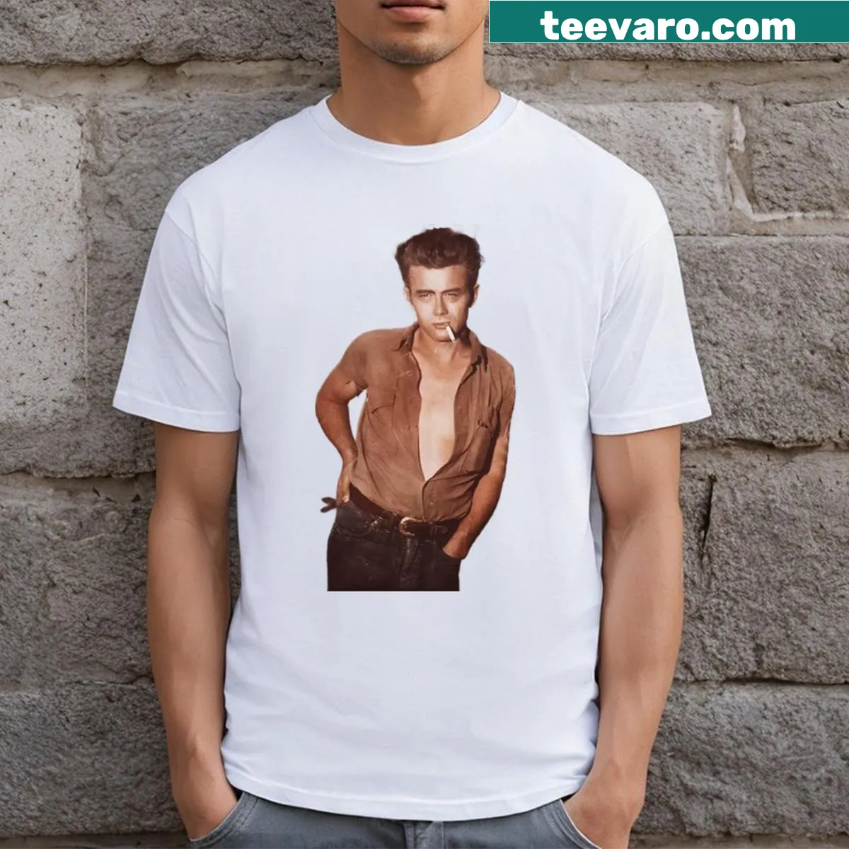 Vintage T-shirt featuring James Dean from the 1950s — on a men's t-shirt