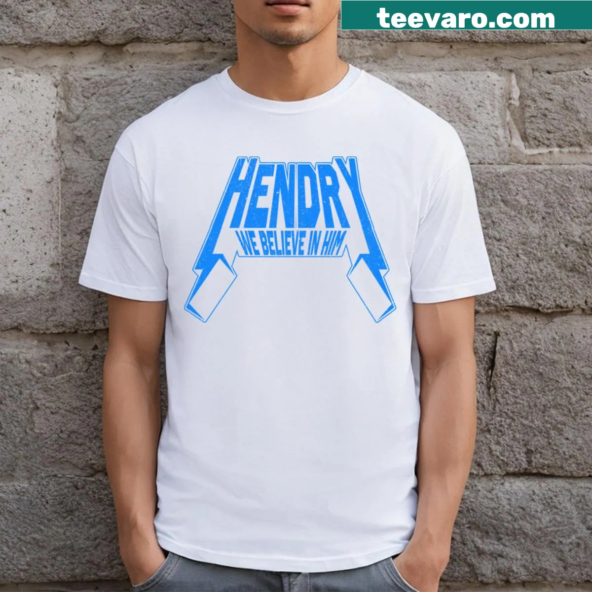 T-shirt featuring the phrase 'Joe Hendry' in a playful design — on a men's t-shirt