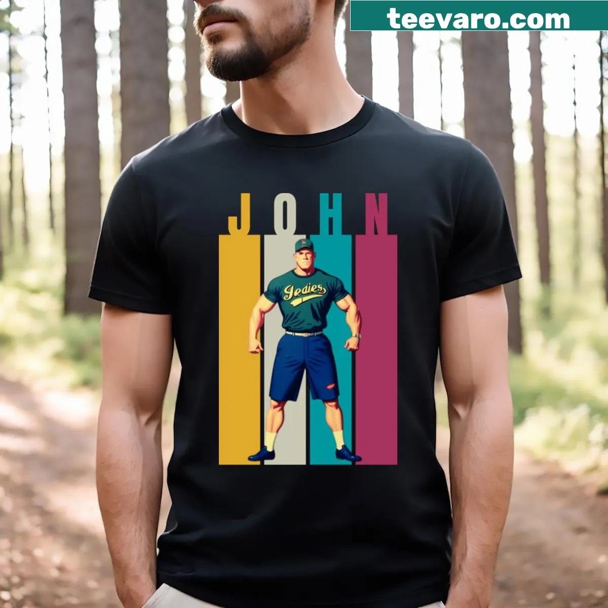 Illustration of John Cena showcasing his wrestling persona on a t-shirt — on a men's t-shirt