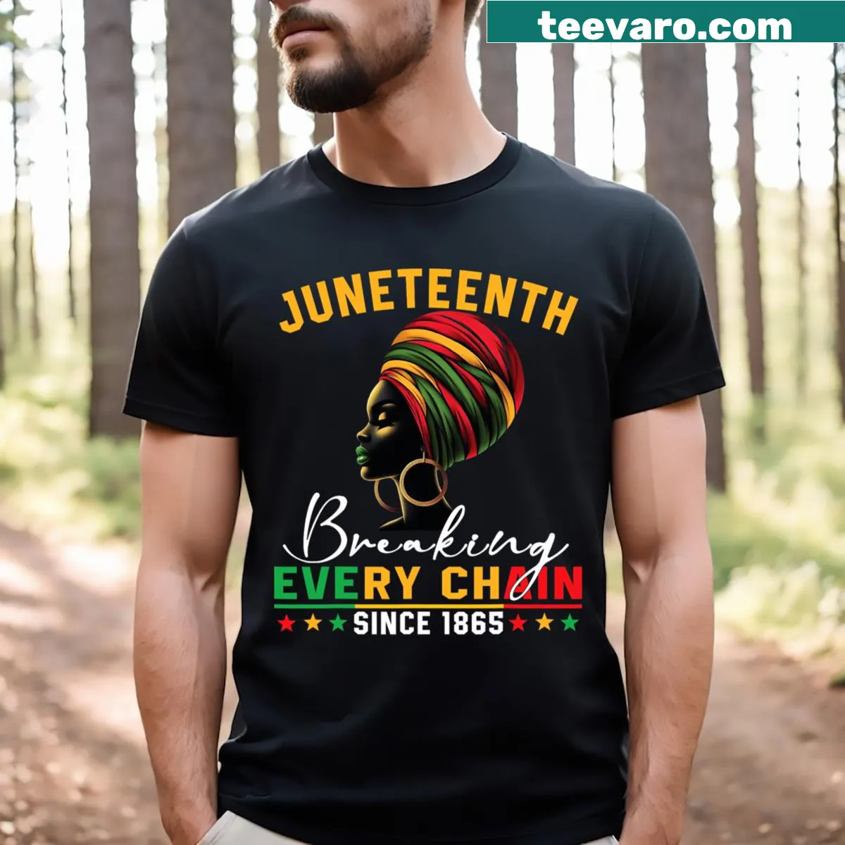 Bold text t-shirt honoring Juneteenth and its significance — on a men's t-shirt