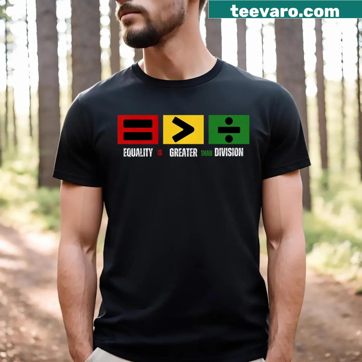 Text t-shirt focusing on equality and unity for Juneteenth — on a men's t-shirt