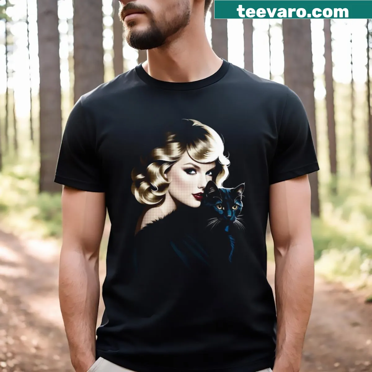 Humorous t-shirt featuring the phrase 'Karma Is A Cat' in playful typography — on a men's t-shirt