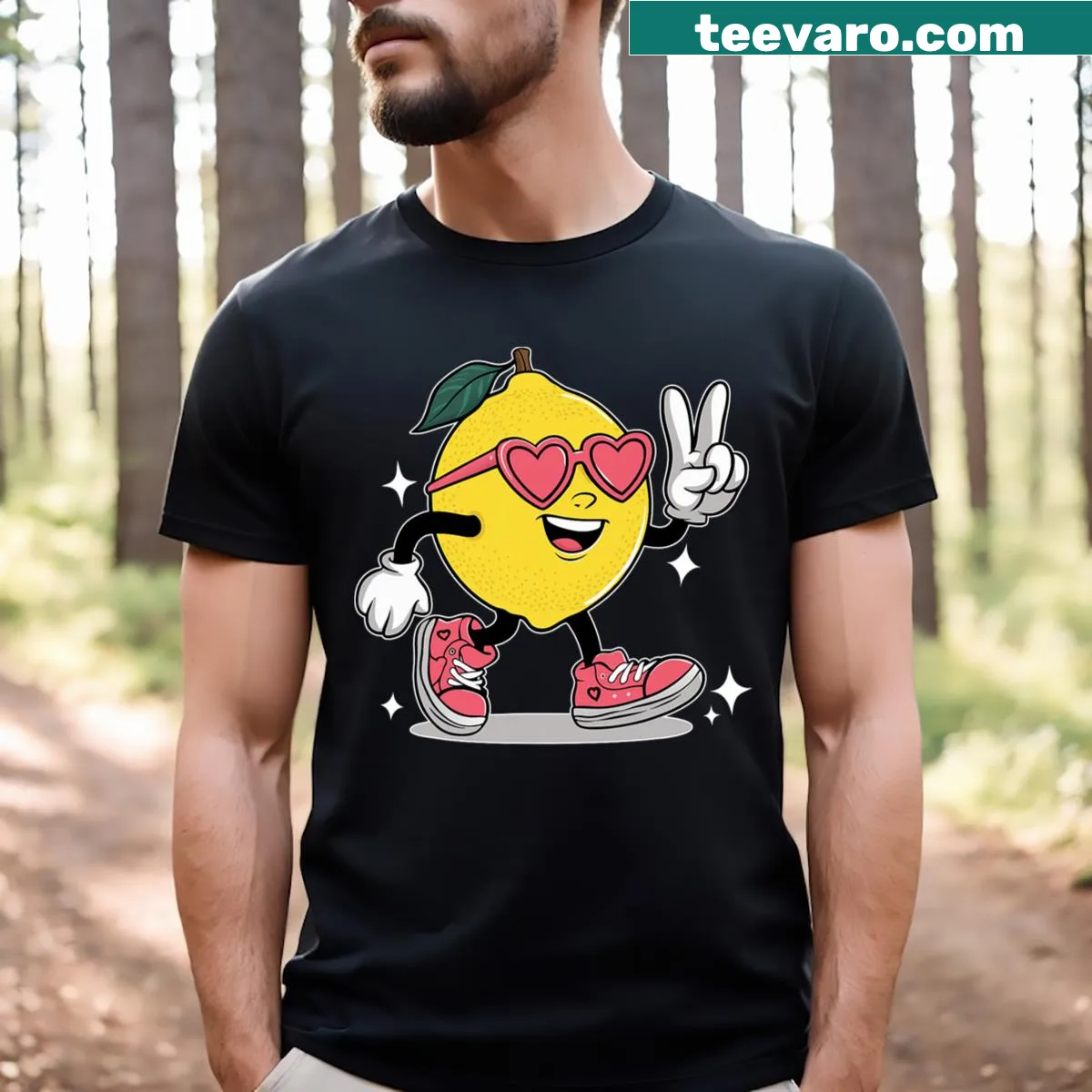 Adorable Lemonade Girl t-shirt with lemonade stand graphic — on a men's t-shirt
