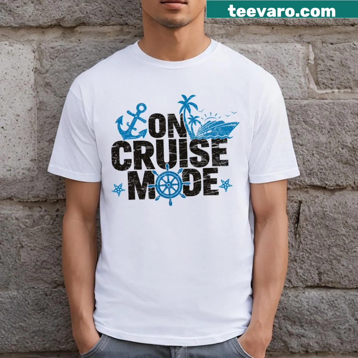 Carnival-themed t-shirt with the phrase 'It's Cruise Time' — on a men's t-shirt