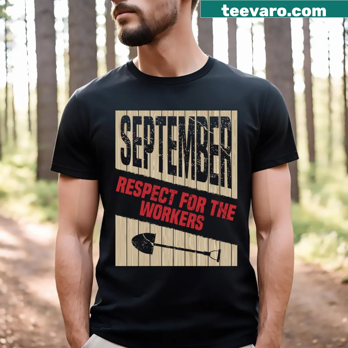 T-shirt with bold text honoring workers' contributions — on a men's t-shirt