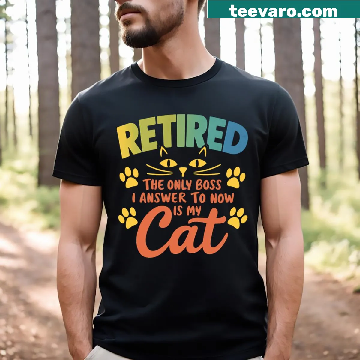 Funny 'Retired Cat' graphic on retirement t-shirt for men — on a men's t-shirt