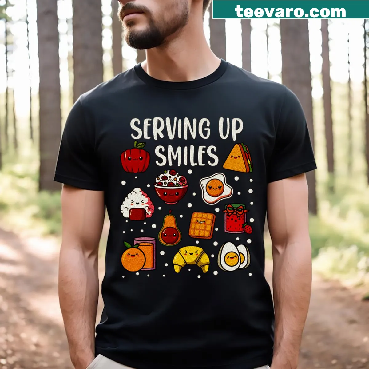 T-shirt honoring lunch ladies with the phrase 'Serving Up Smiles' and a heartwarming design — on a men's t-shirt
