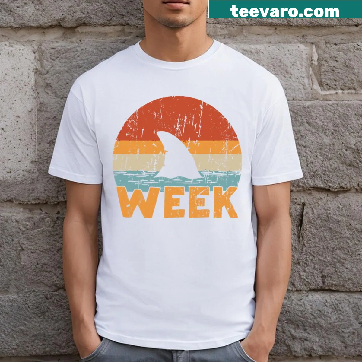 Retro Shark T-shirt featuring a vintage shark design for ocean lovers — on a men's t-shirt