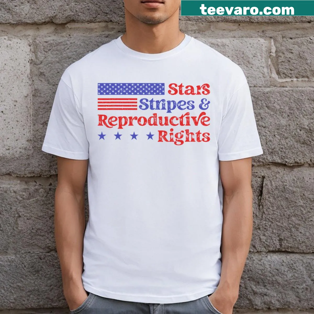 Patriotic design with reproductive rights slogan T-shirt — on a men's t-shirt