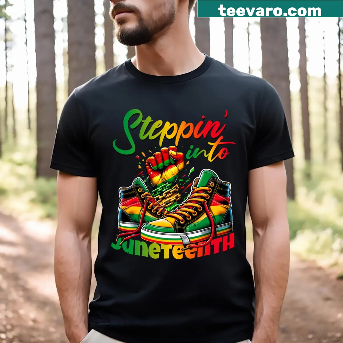 Juneteenth T-shirt with Afro men and girls illustration — on a men's t-shirt