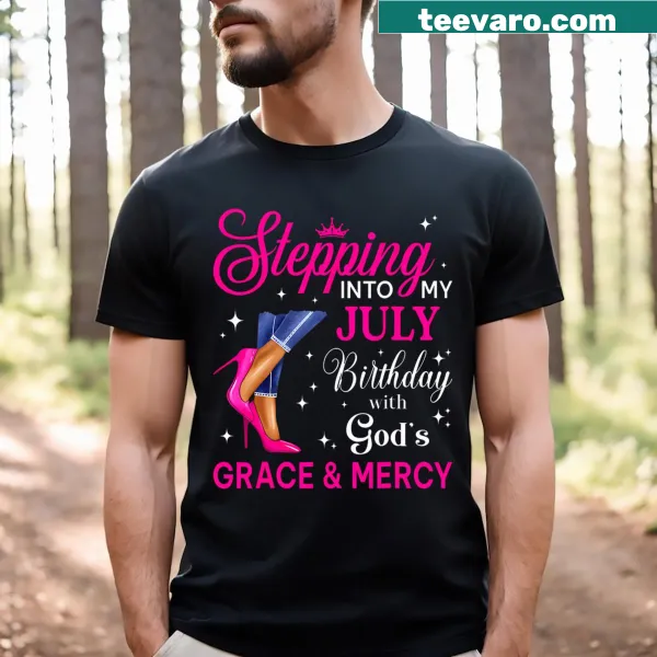 Birthday t-shirt with high heels design celebrating July girls