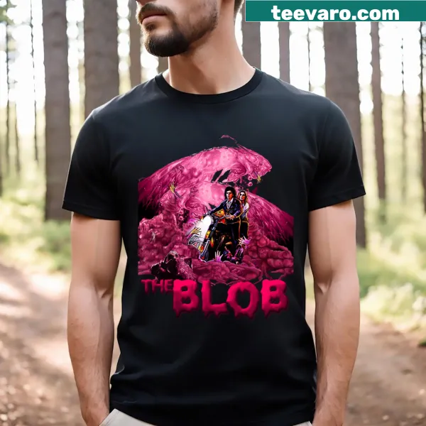 T-shirt featuring graphic design inspired by The Blob movie