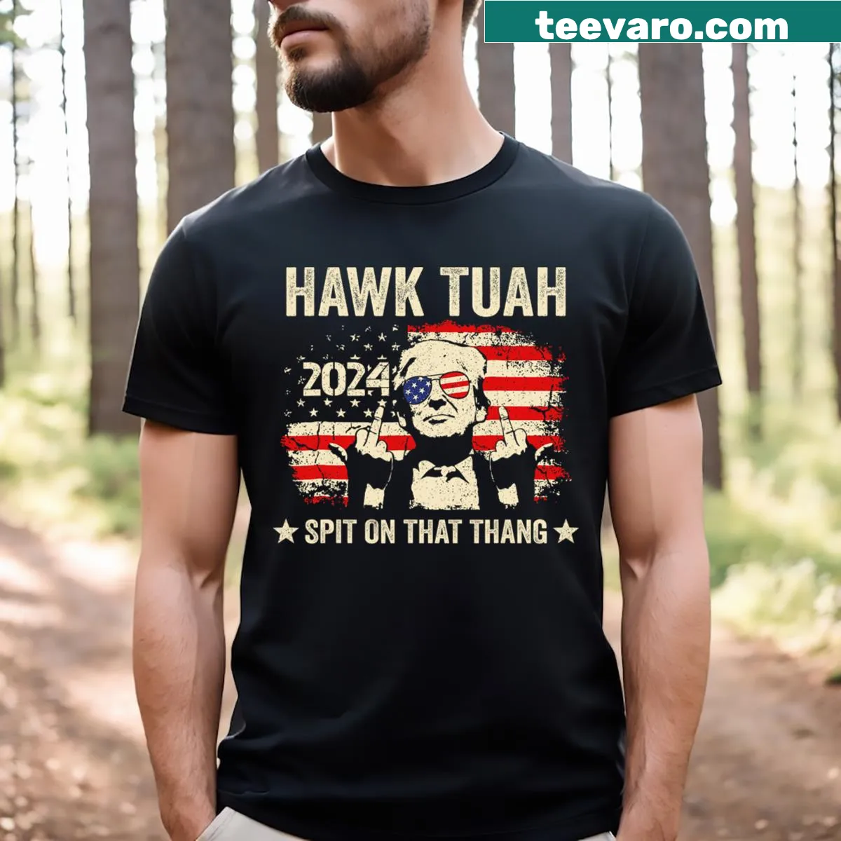 Hawk graphic with humorous political message — on a men's t-shirt