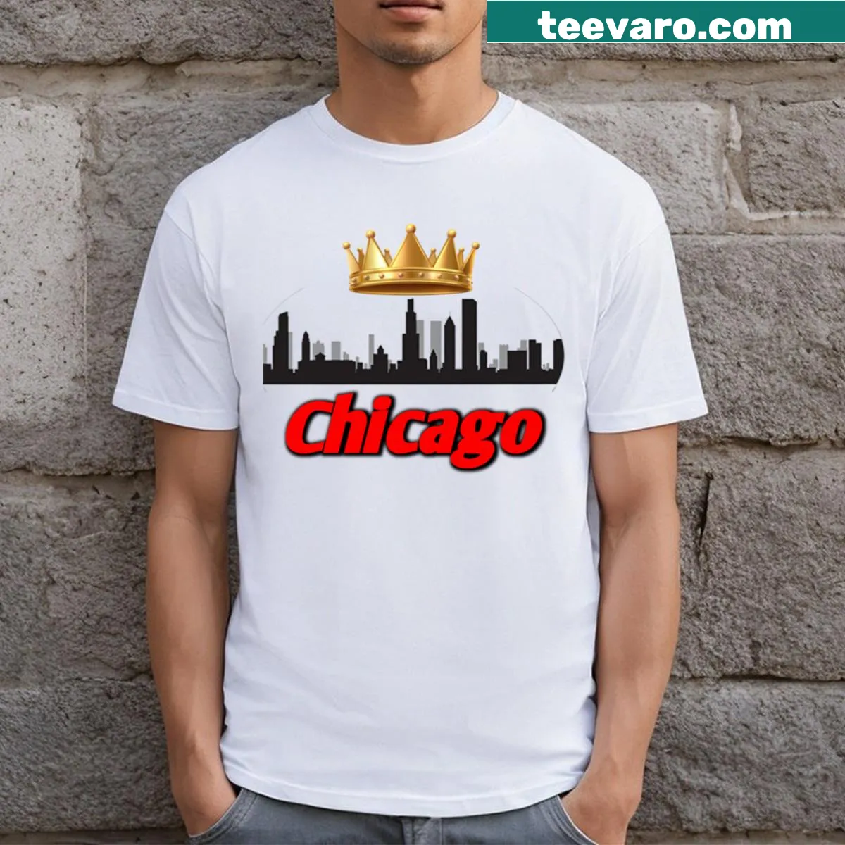 Chicago skyline illustrated t-shirt — on a men's t-shirt
