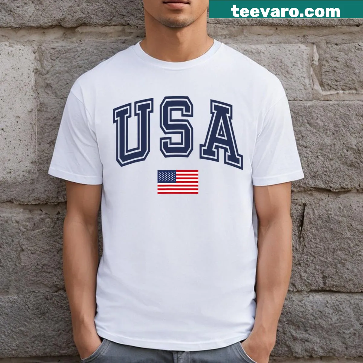 Patriotic American flag T-shirt for men and kids — on a men's t-shirt