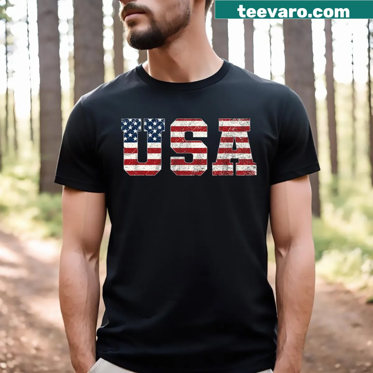 American flag design t-shirt for kids and men — on a men's t-shirt