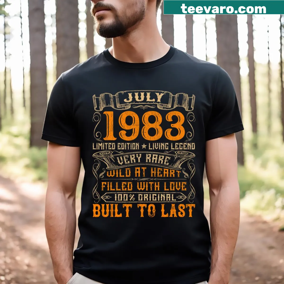 Vintage birthday t-shirt celebrating July 1983 for men and kids. — on a men's t-shirt