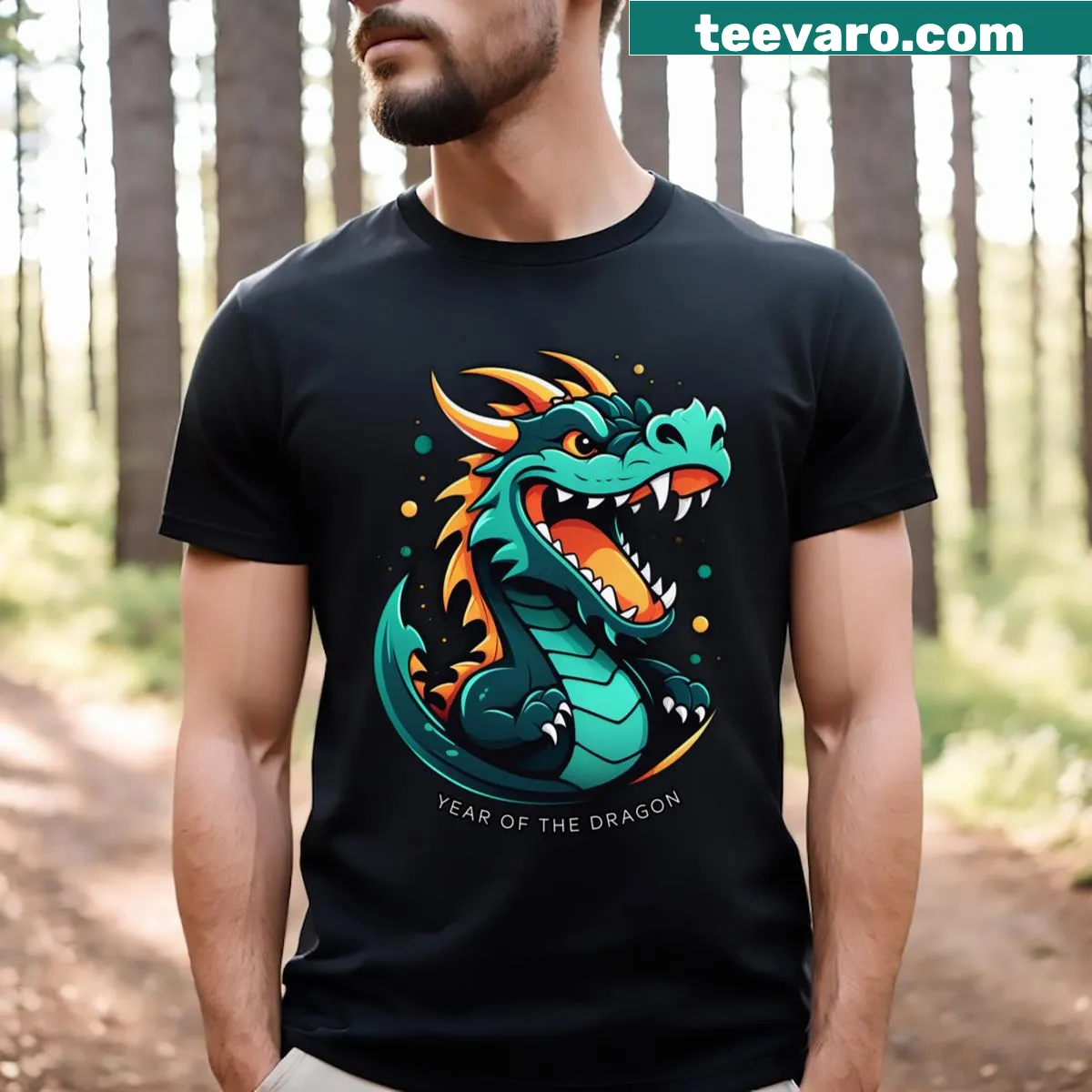 T-shirt featuring a bold dragon graphic for the Year of the Dragon — on a men's t-shirt