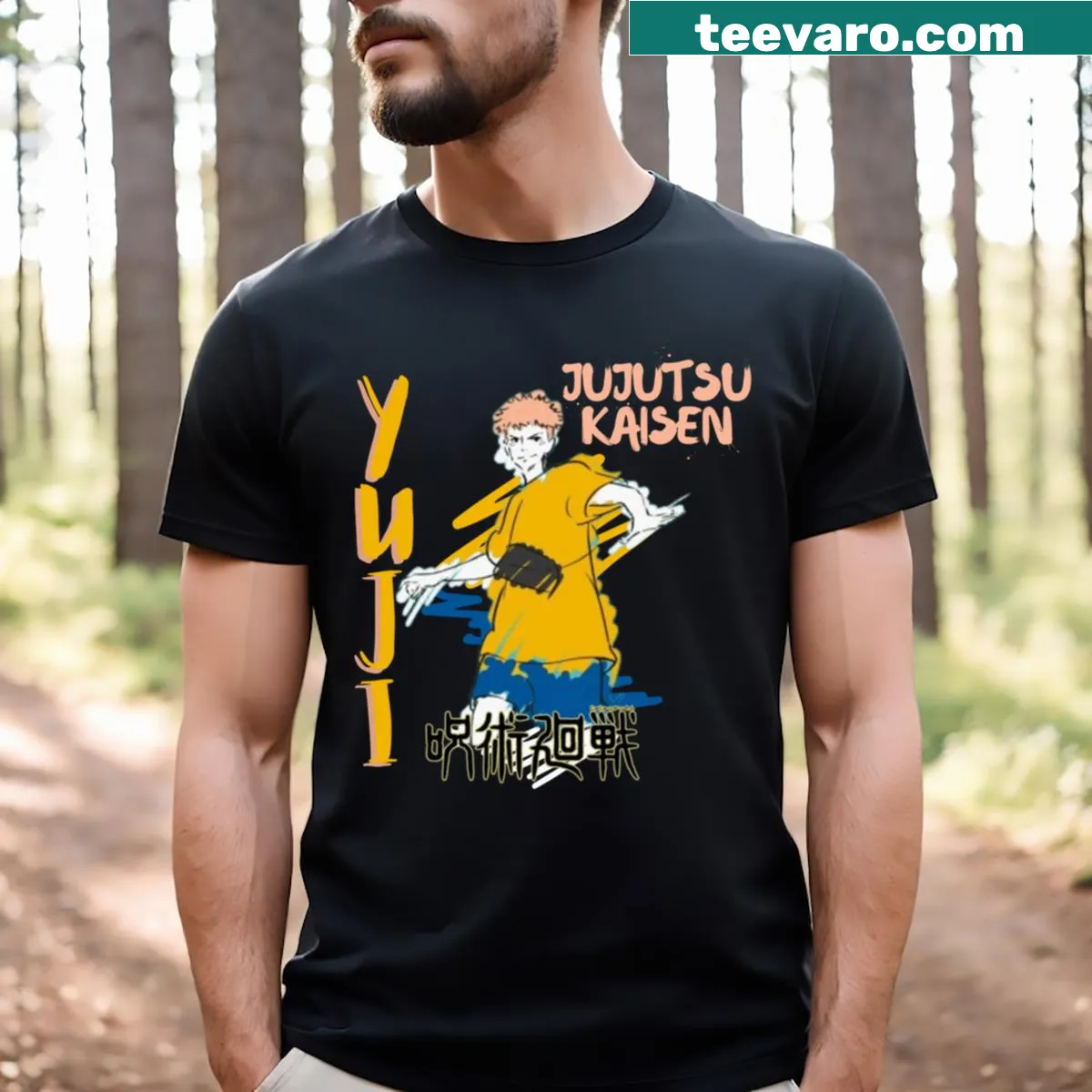 Stylized Yuji t-shirt with artistic representation — on a men's t-shirt