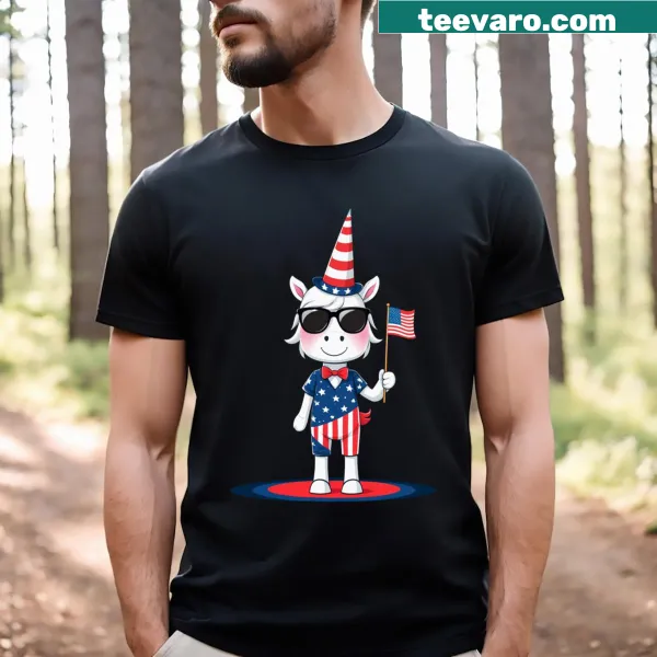 Funny unicorn graphic t-shirt for Independence Day celebrations