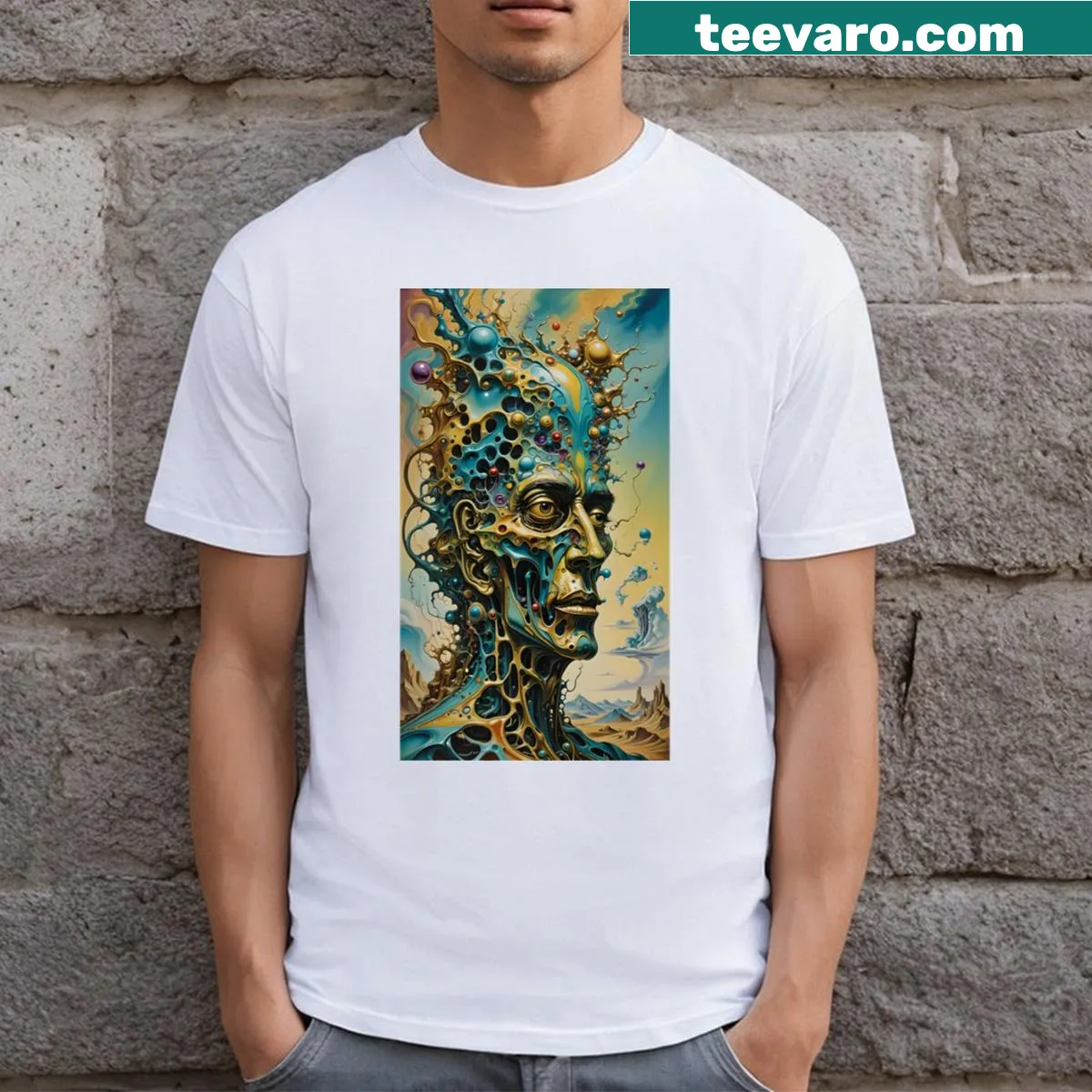 T-shirt featuring 3D fractals and AI-inspired design — on a men's t-shirt