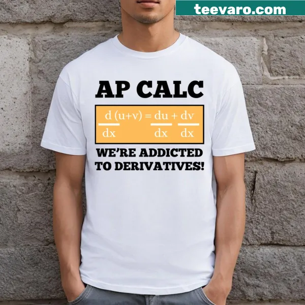 Typographic t-shirt stating 'We're Addicted to Derivatives'