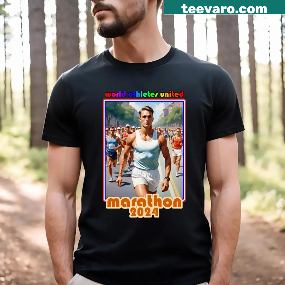 Typography celebrating marathon athletes for the 2024 Olympics — on a men's t-shirt