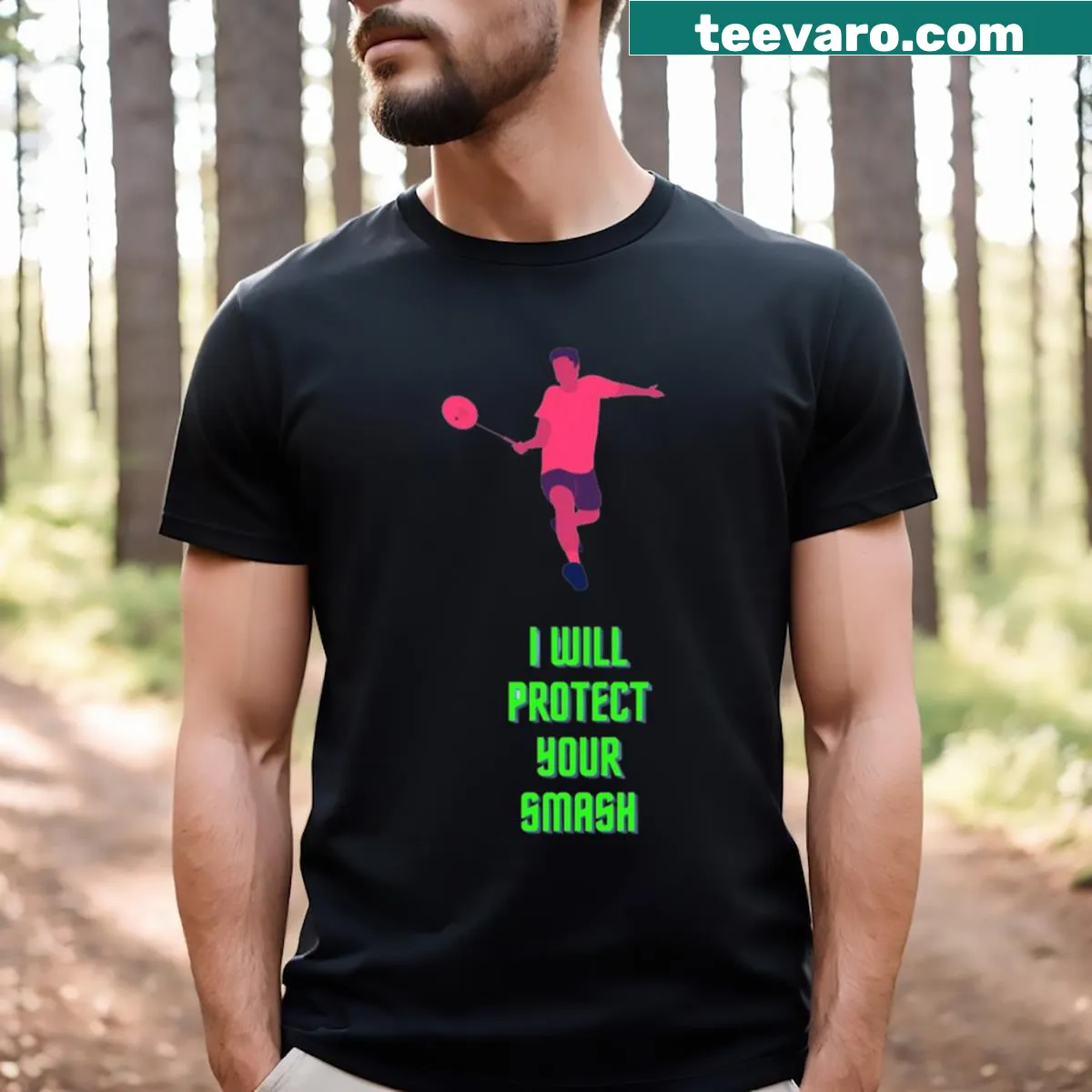 Graphic t-shirt for badminton players — on a men's t-shirt