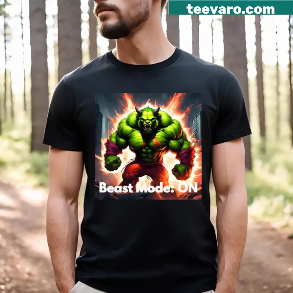 Bold fitness T-shirt with 'Beast Mode On' text