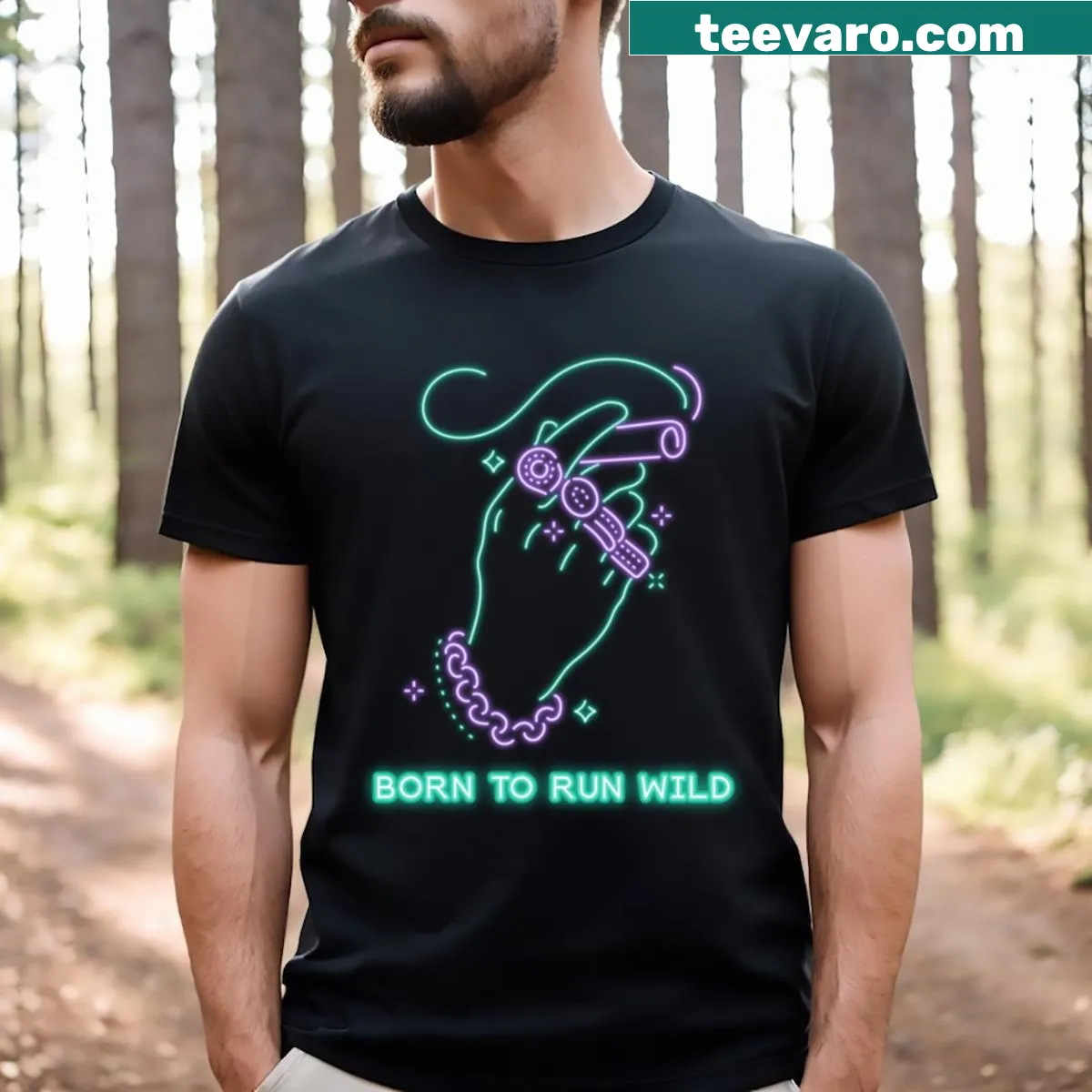 Motivational shirt with the phrase 'Born To Run Wild' in bold typography — on a men's t-shirt