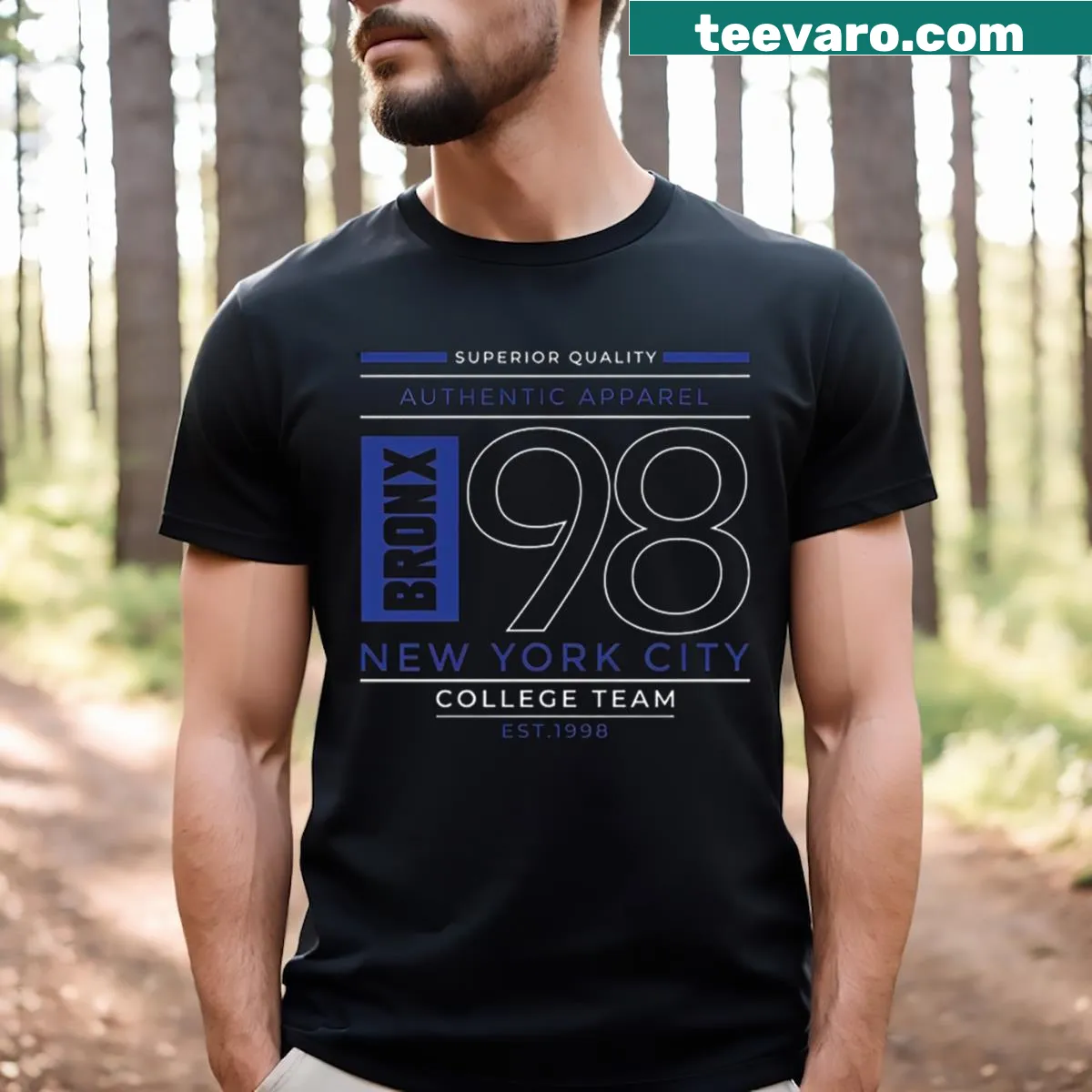 Minimalist Bronx 98 T-shirt with bold typography — on a men's t-shirt