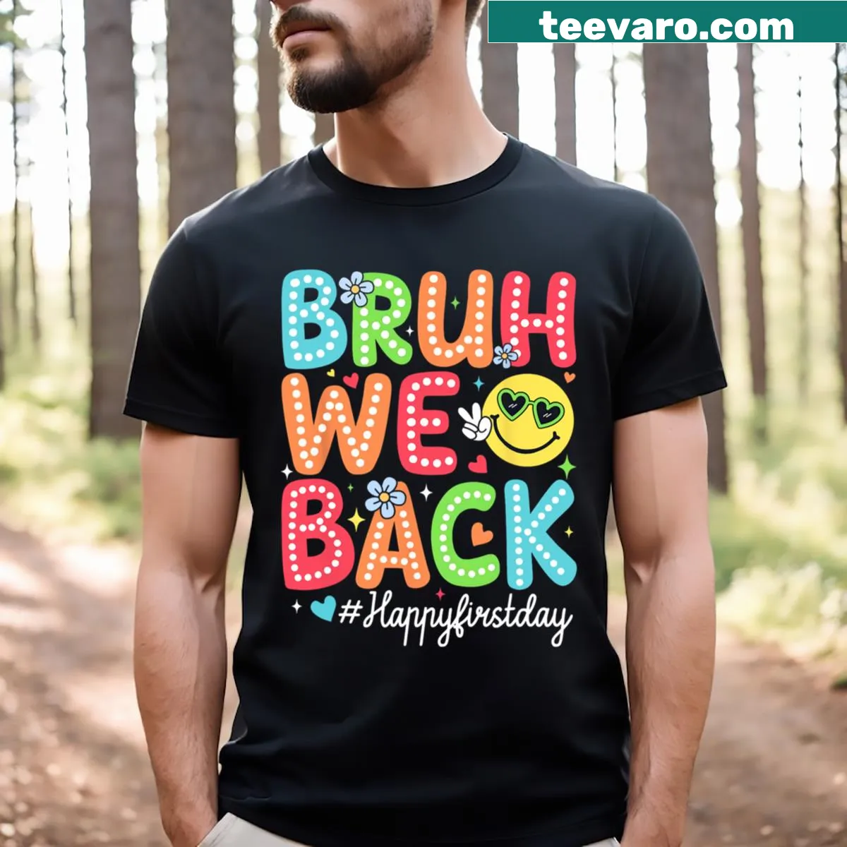 Funny T-shirt for kids saying 'Bruh We Back' for the first day of school — on a men's t-shirt