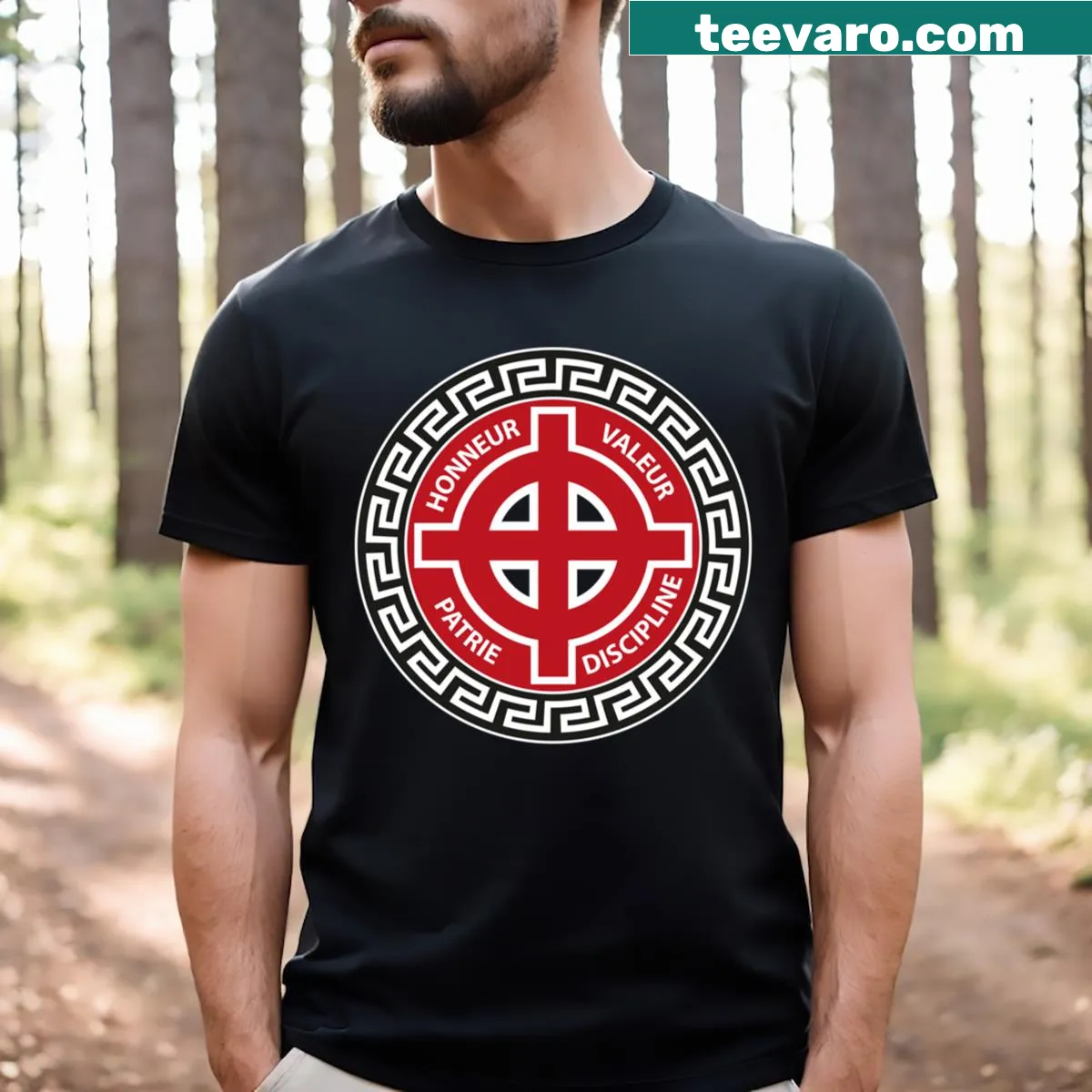 Celtic cross design with inspirational mottos on a t-shirt — on a men's t-shirt