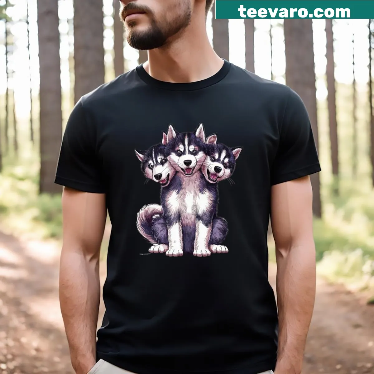 Cute dog T-shirt featuring a husky puppy illustration — on a men's t-shirt