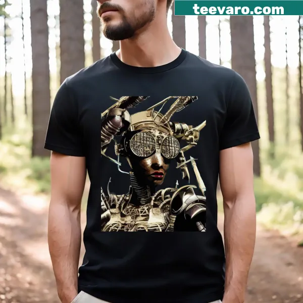 Edgy pop-art T-shirt featuring a cyber fashion model