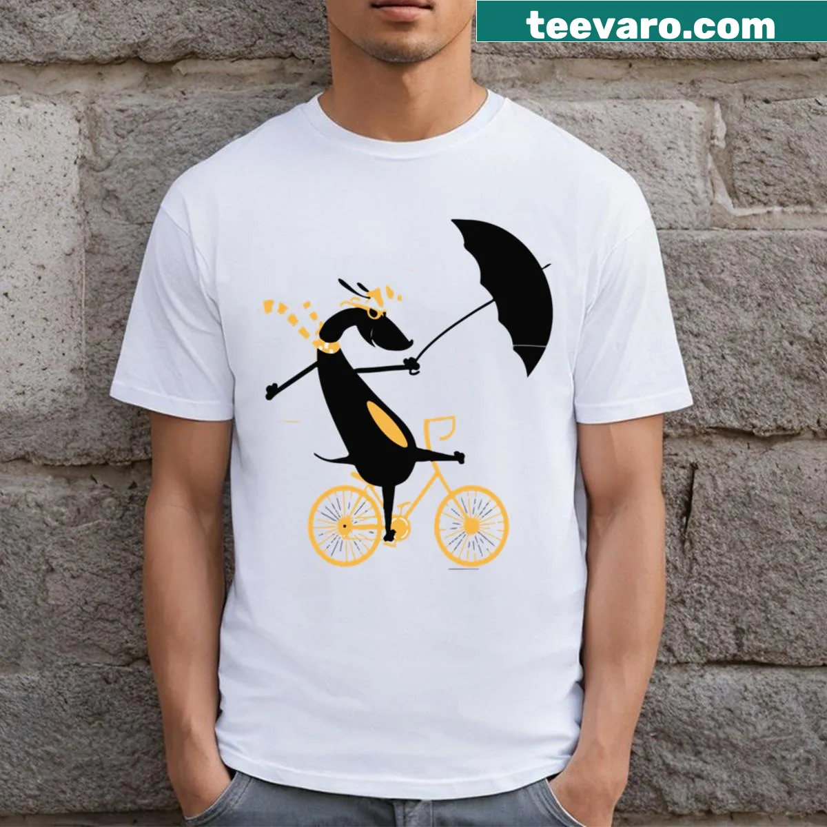 Dachshund on bike under the moonlight illustration T-shirt — on a men's t-shirt