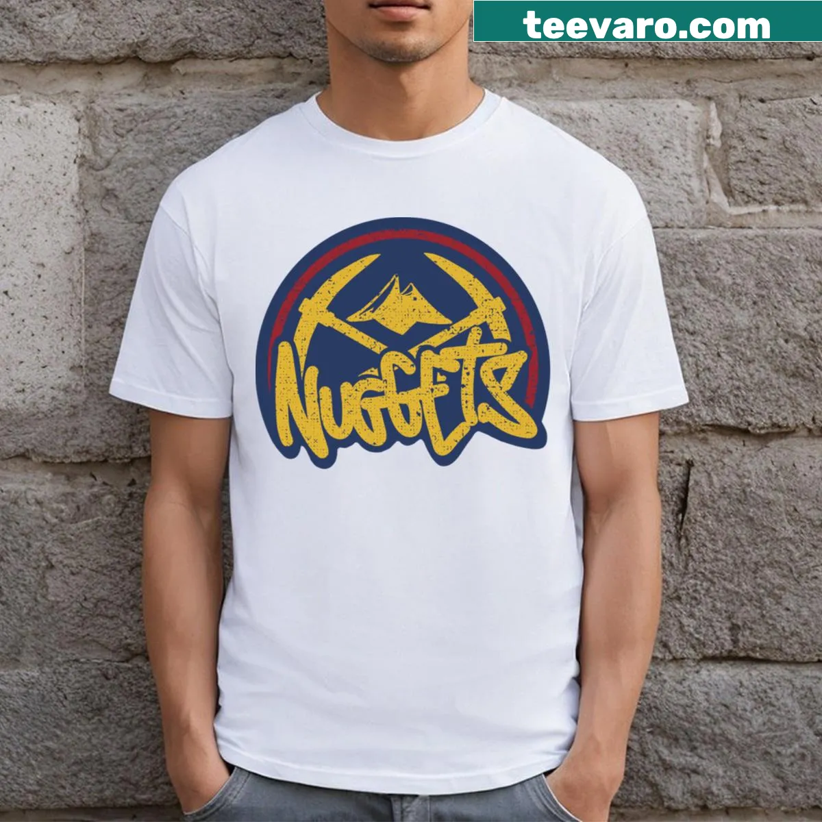 Urban style Denver Nuggets t-shirt with bold graphic emblem — on a men's t-shirt