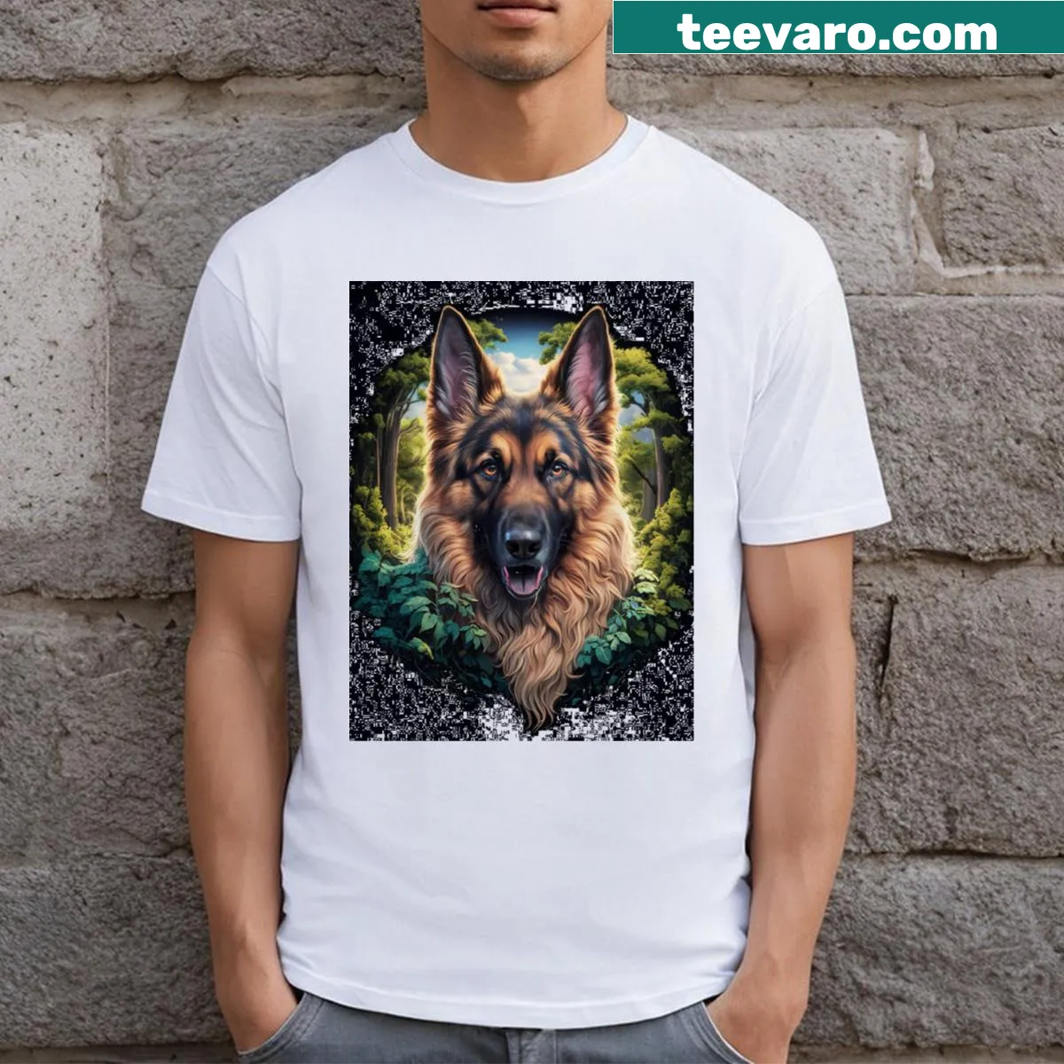 Illustration of a German Shepherd on a t-shirt — on a men's t-shirt