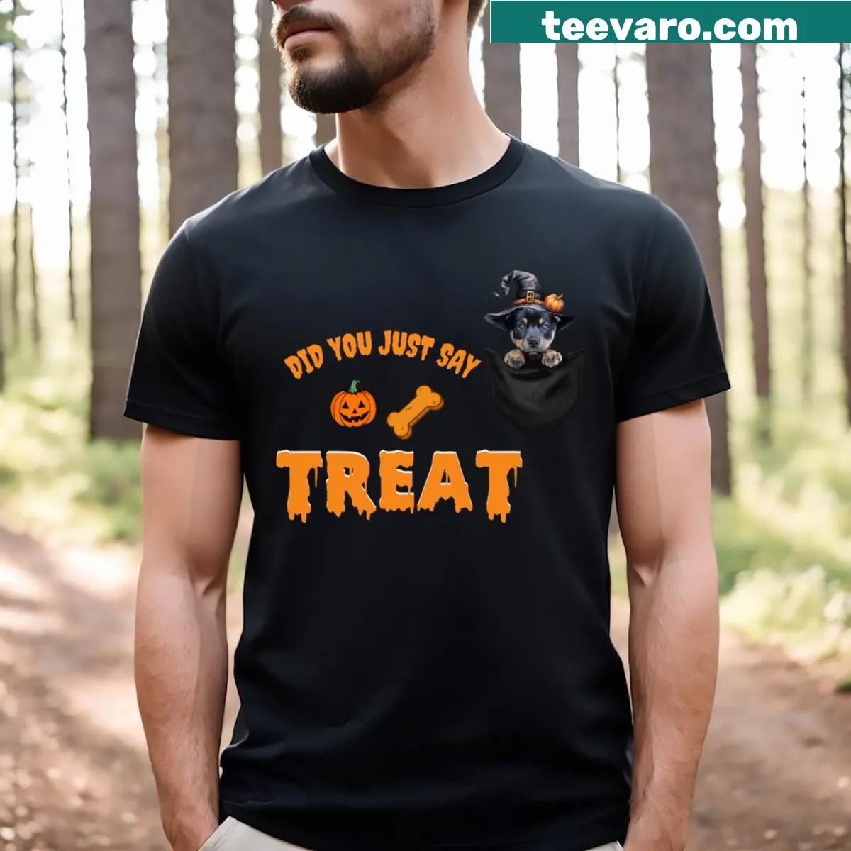 Cartoon Lancashire Heeler puppy in a pocket design on a t-shirt — on a men's t-shirt