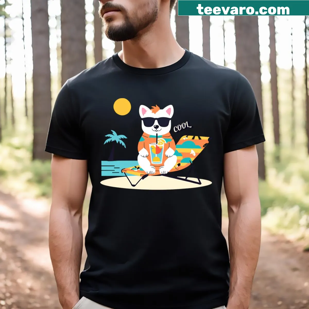 Playful dog enjoying the beach on a t-shirt — on a men's t-shirt