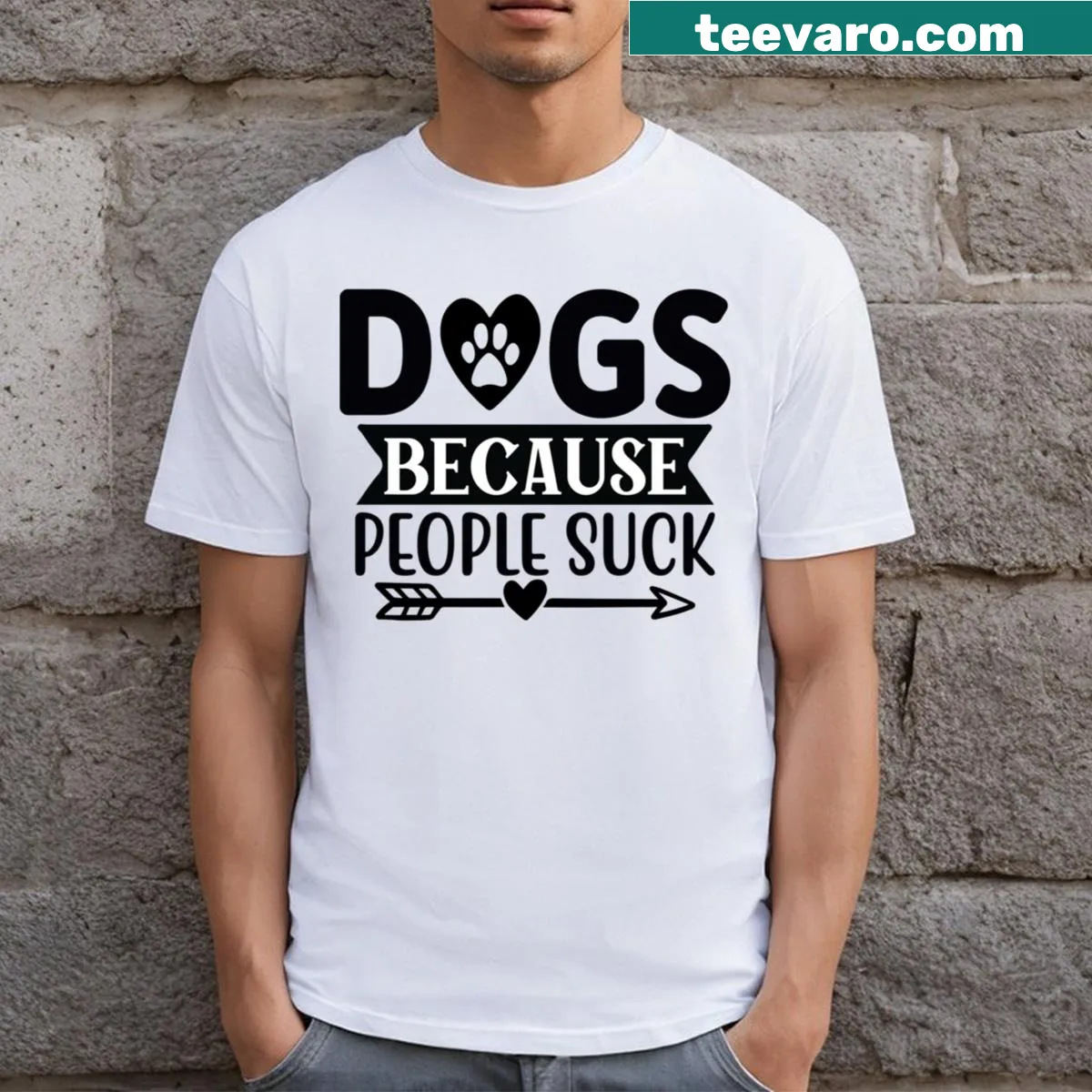 Humorous dog lover t-shirt with the phrase 'Dogs Because People Suck' — on a men's t-shirt